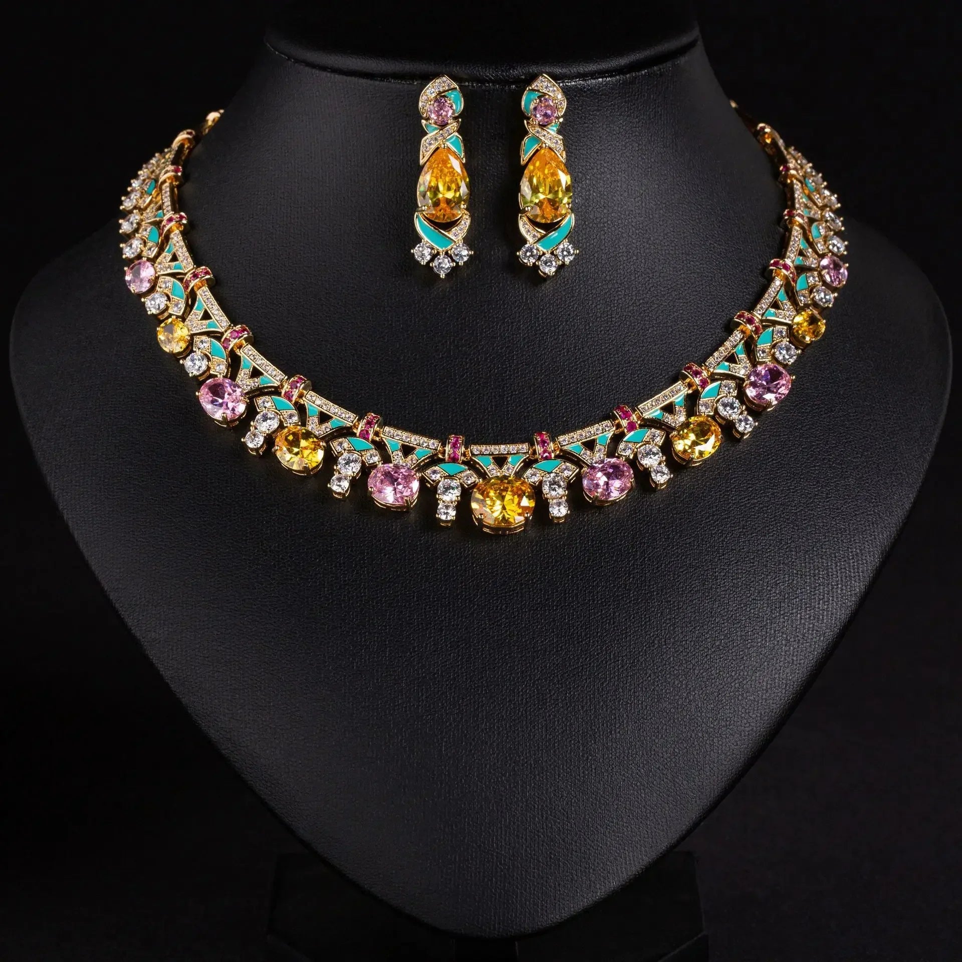 Pop Hot Stereo Jewelry Oil Painting Necklace Earrings Premium Multi-Color 2-Piece Wedding Travel Women's Holiday Gift M-1000
