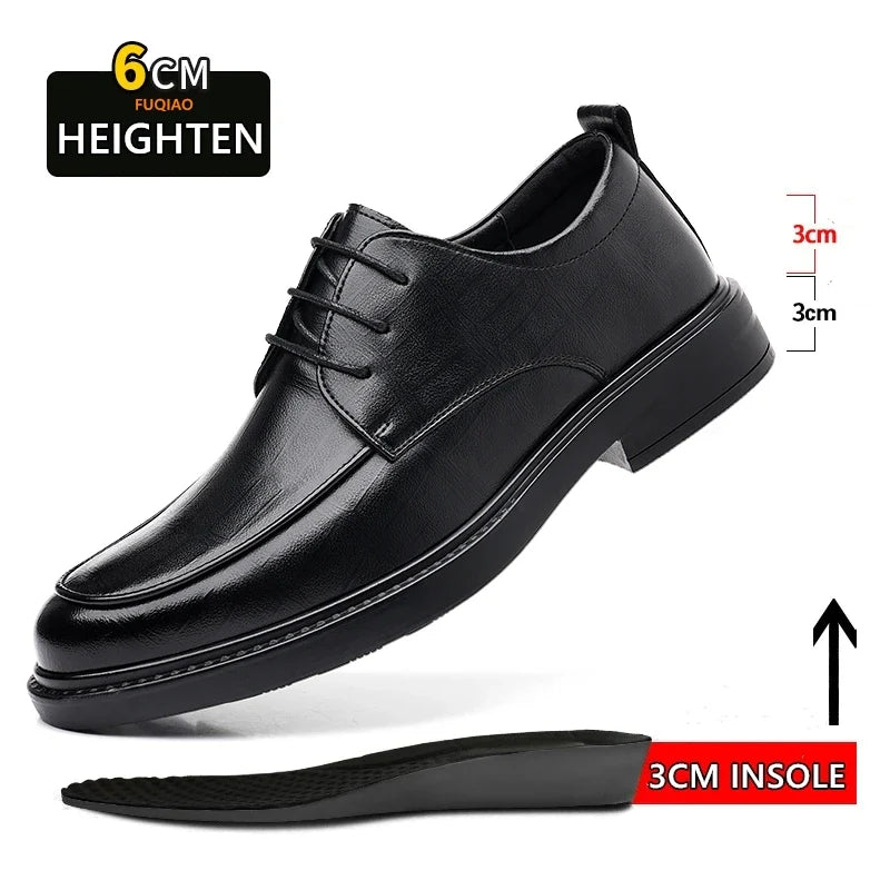 Big Size Elevator Shoes Men Leather Shoes Height Increasing Shoes For Man Increase Insole 6-8CM Invisible Heightening Lift Shoes