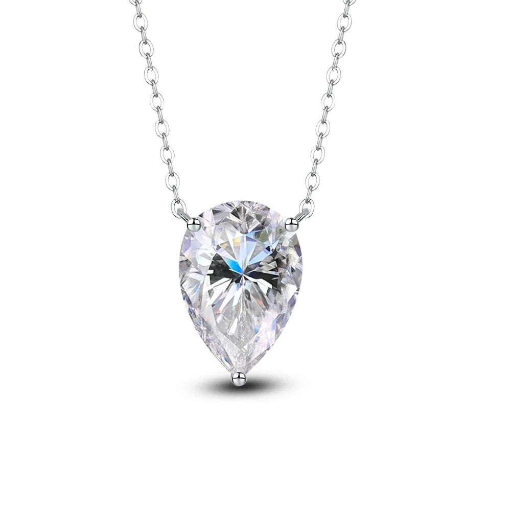 with Certificate 1/2/3/4carat Teardrop Moissanite Pendant Necklace S925 Silver Pear Cut Solitaire Diamond Neck Chain for Women