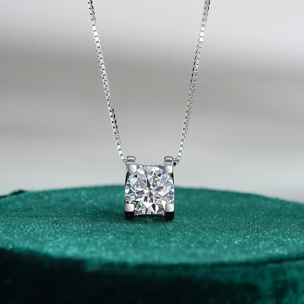 1ct 2ct Real Moissanite Necklaces  Certified Jewelry Women 925 Sterling Silver Lab Diamond Square Pendant Trendy Gifts