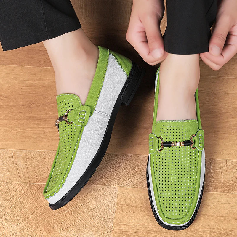 Trendy High Quality Genuine Leather Shoes for Men Summer Breathable Men's Casual Loafers Plus Size 47 Slip-on Driving Shoes Man