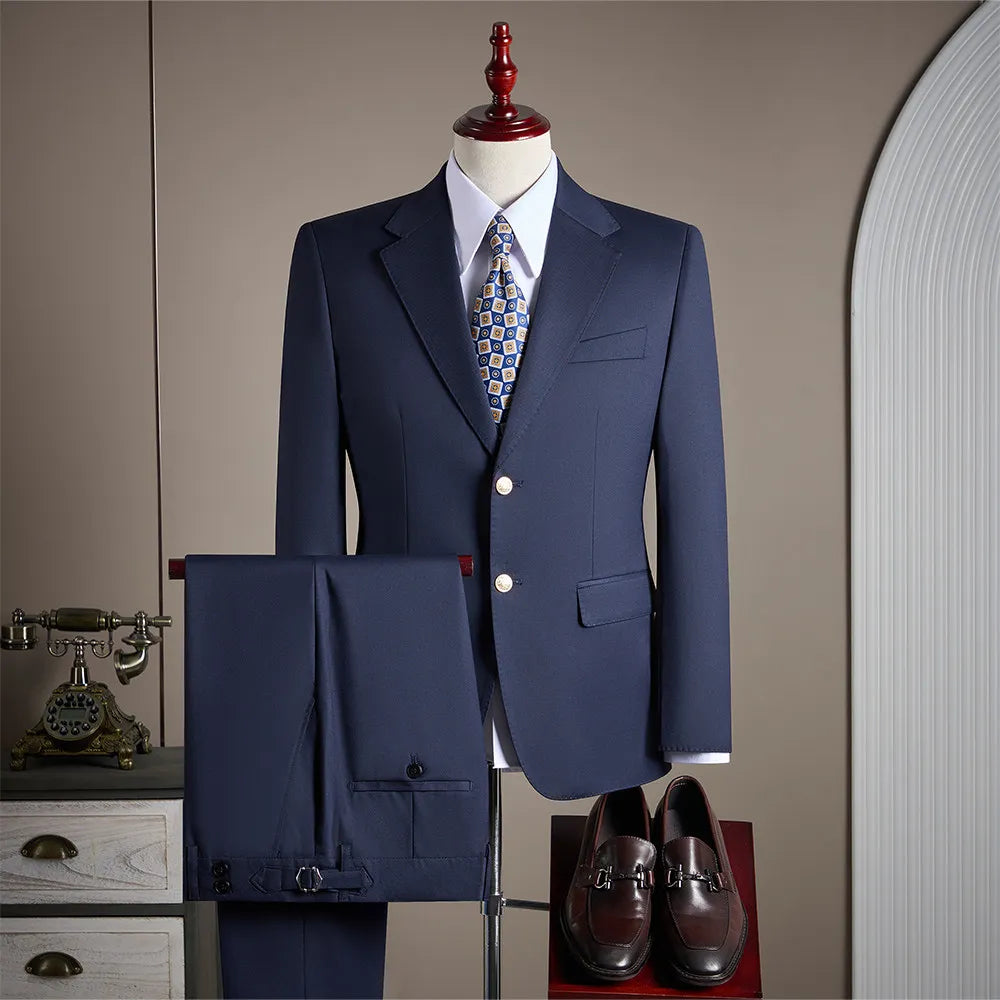 High-end men's wedding party casual suit set - a stylish and fashionable two-piece set for business and casual wear.