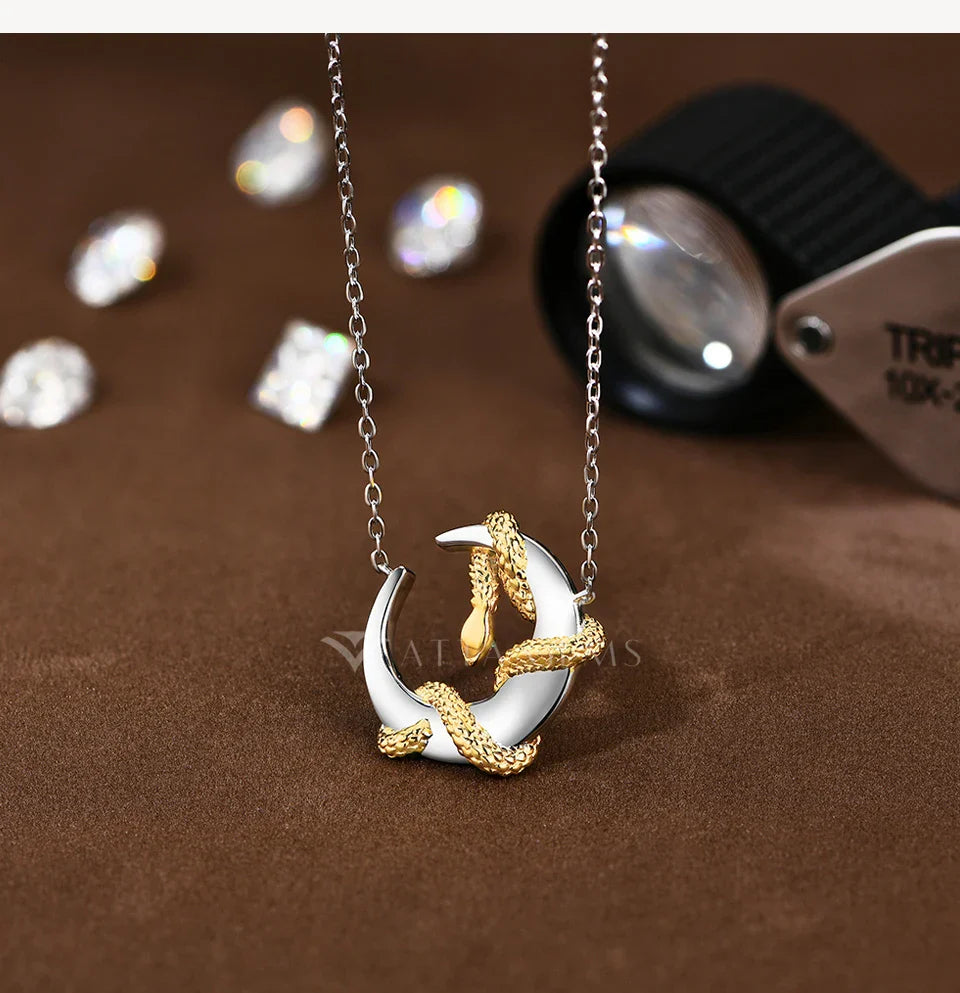Luxury Moissanite Necklace With Moon Snake for Women S925 Sterling Silver lucky Birthday Party Engagement Jewelry Gift