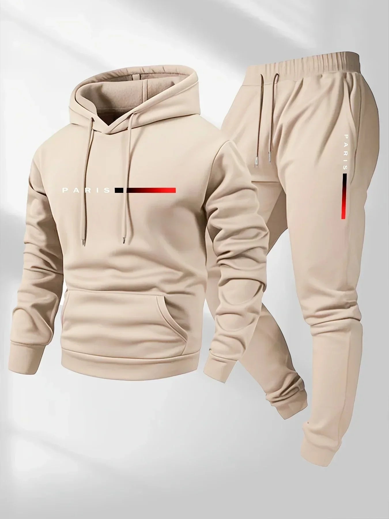 Printed sweatshirt set, wool sweatshirt and pants set for men, warm and casual sports sweatshirt pants set for autumn and winter