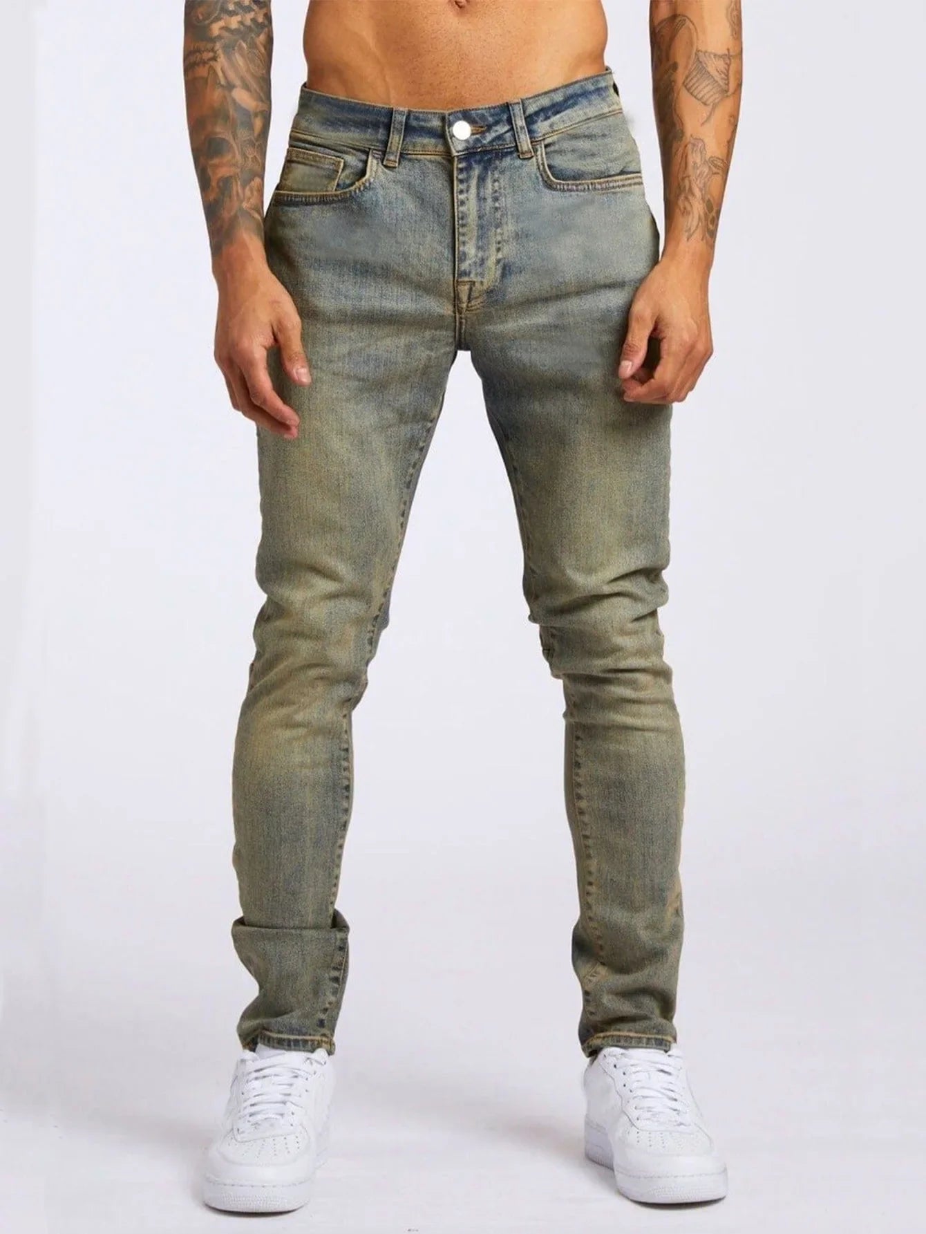 1pc men's elastic daily travel American street, regular banana pants jeans