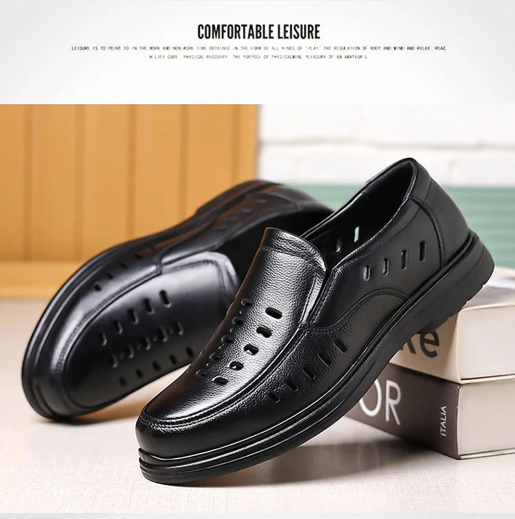 2026 New Designer Breathable Hallow Leather Shoes for Men Black Fashion Summer Shoes Male Britsh Business Casual Shoes Man