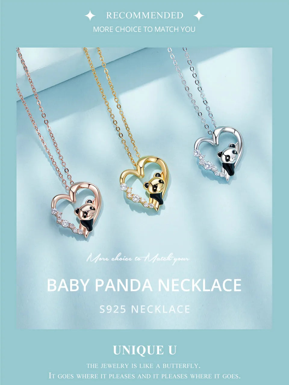 925 Sterling Silver Baby Panda Crystal Necklace Enamel Cute Animal Charm Chain Link for Women Gift 17.71'' SCN453
