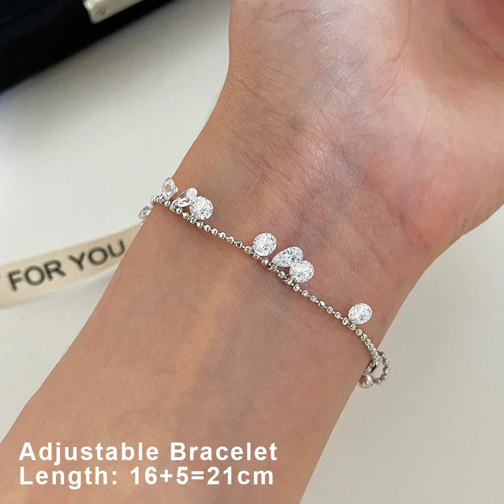 100% S925 Silver High Carbon Diamond Bead Bracelets Necklace Sparkling Zircon Hand Chain for Women Party Fine Jewelry Gift