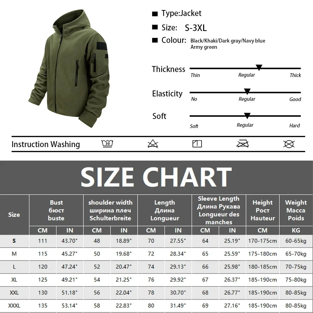 Winter Thermal Fleece Tactical Jacket Warm Thicken Hunting Hiking Outdoors Sports Hooded Coat Militar Outdoor Army Jackets S-3XL