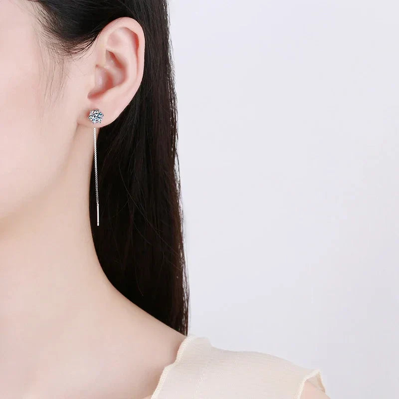 Moissanite Earrings S925 Sterling Silver Plated with White Gold Ear Wire Line Drop Earring Hoop Wedding Fine Jewelry