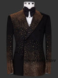 Elegant Men 2 Pieces Sets Suits Golden Beads Slim Fit Lapel Customized Groom Party Tuxedos  Fashion Costumes Homme