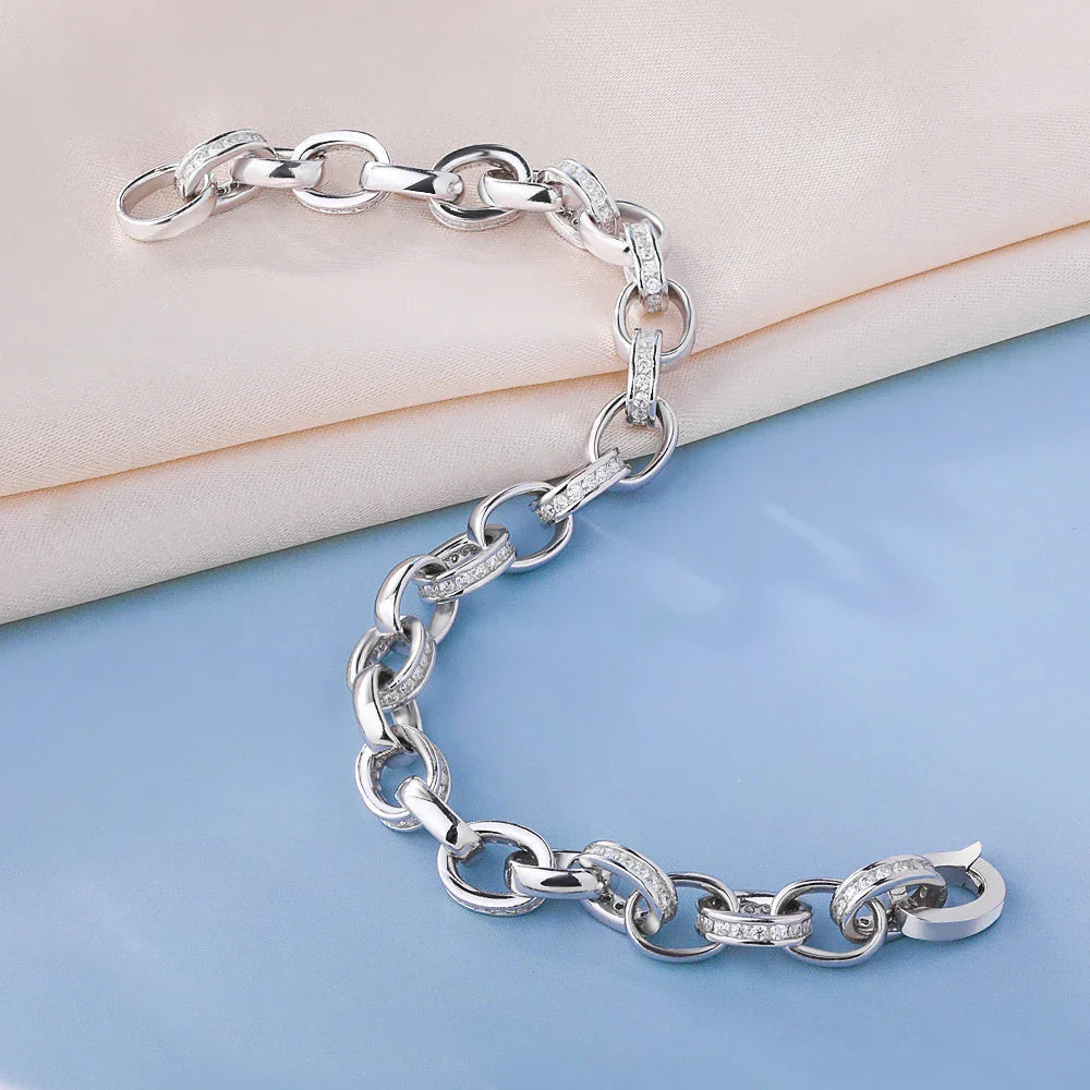 1.2mm Moissanite Tennis Bracelet with  925 Sterling Silver Cuban Link Chain Birthday Party Gifts Jewelry for Women Men