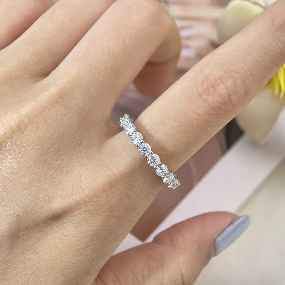 Pretty 1.5mm-5mm Full Moissanite Row Rings for Women S925 Silver Sparkling D color VVS1 Moissanite Diamond Women's Rings Gift