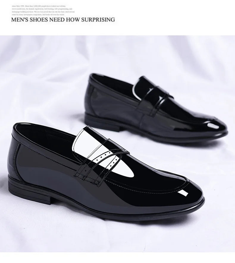 Spring Autumn New Patent Leather Shoes for Men Solid Color Fashion Wedding Shoes Male Low Top Casual Loafers Man