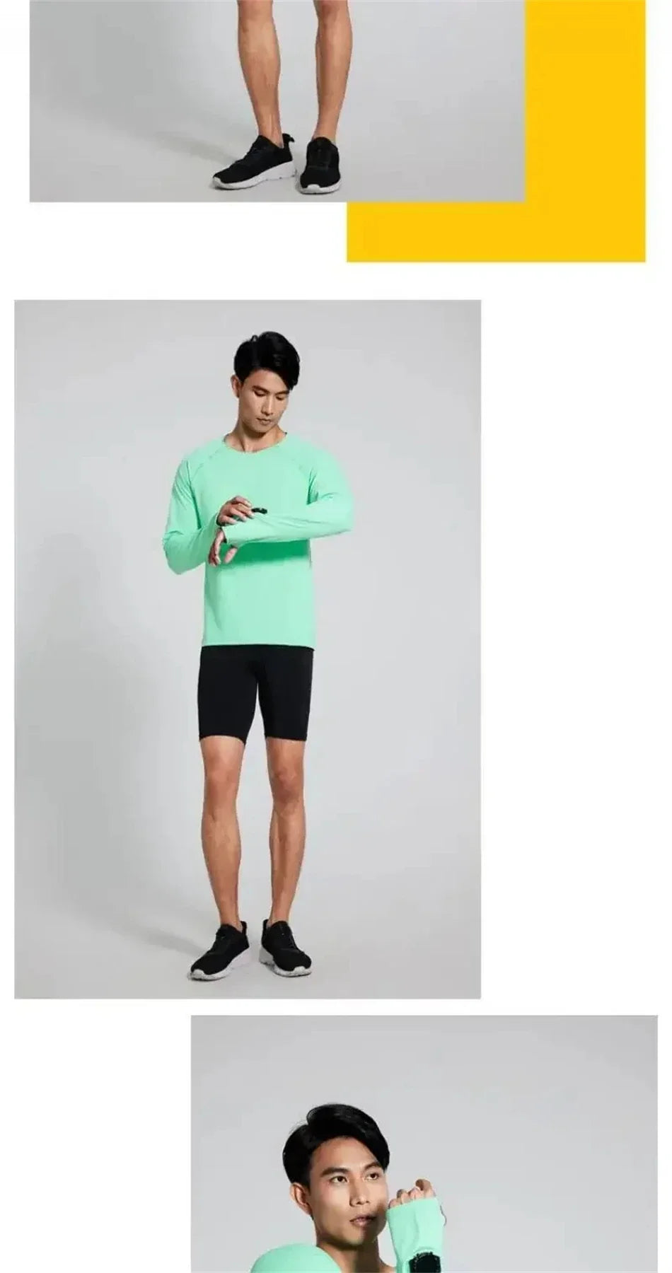 Mens Autumn Running T-Shirt Long Sleeve Anti-UV Workout Tops Shirts Training Shirt with Thumb Hole Anti-Static Cuff Quick Drying
