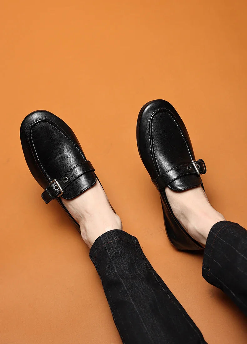 High-end Washed Genuine Leather Loafers Men's Shoes Slip on Fashion Trendy Casual Dress Work Leather Shoes Male Flats