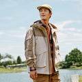 Three-proof Jacket Men Autumn Outdoor Color Block Hooded Windbreaker Large Pocket Workwear Trendy Coat