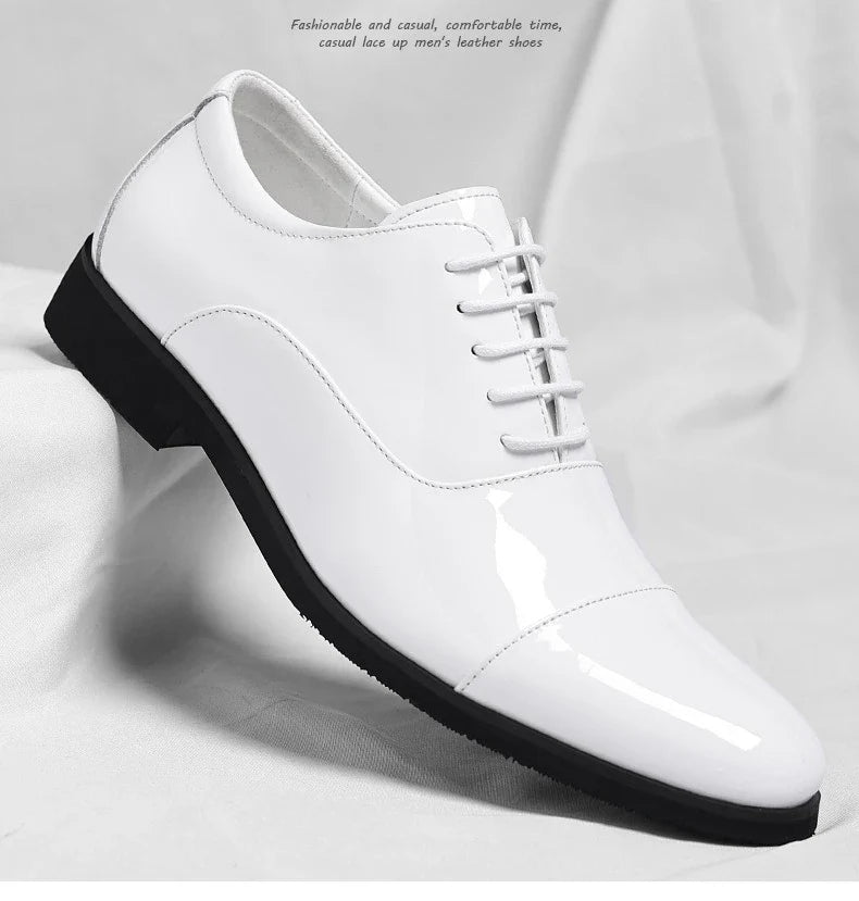 Korean Black White Leather Shoes for Men Big Size Business Casual Shoes Male Spring Autumn Lace Designer Fashion Shoe Man