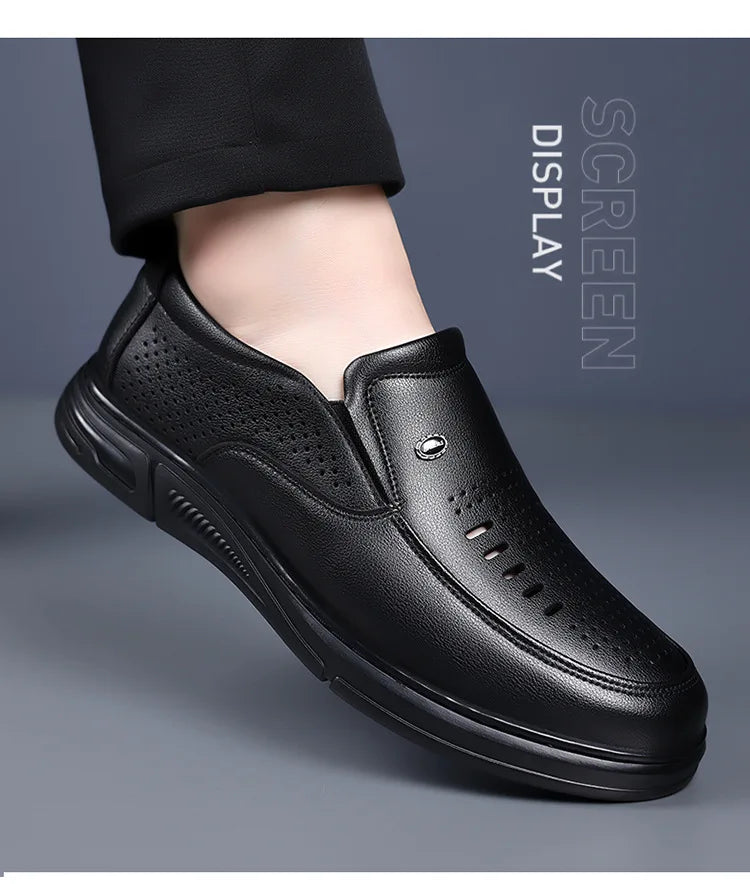Spring Summer Hallow Leather Shoes for Men Solid Color Breathable Business Casual Shoes Male New Designer Fashion Sandals Man