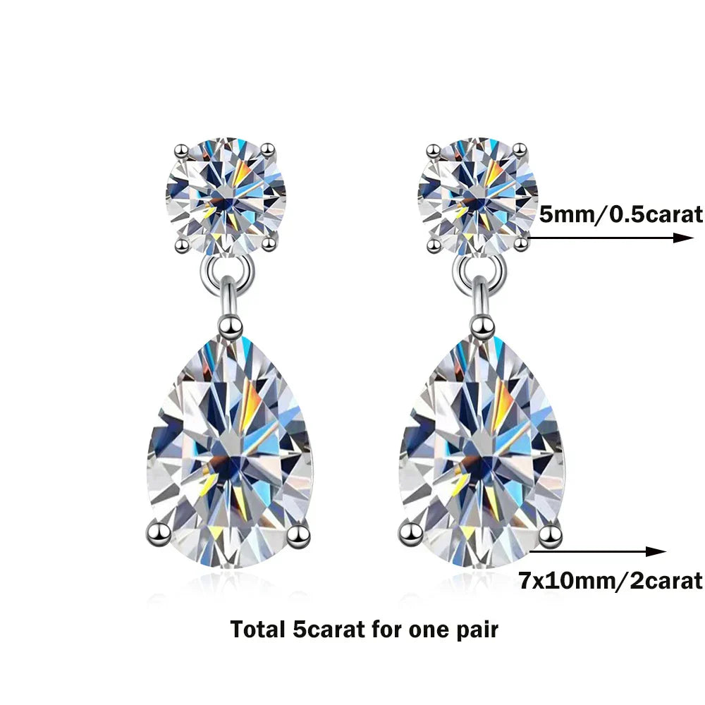 3cttw  Certified Oval/Round Cut Moissanite Diamond Drop Earrings for Women 100% 925 Sterling Silver Stud Earring Fine Jewelry