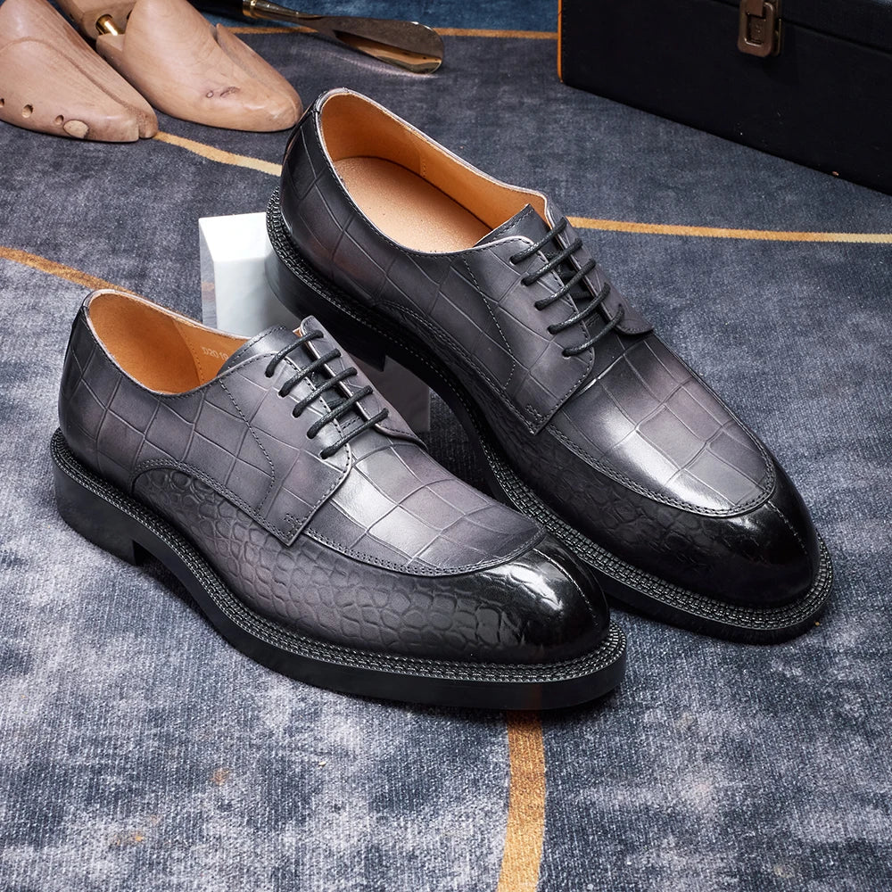 Luxury Man Dress Shoes Increased Height Oxfords Shoe Genuine Cowhide Leather Crocodile Pattern Elegant Wedding Male Footwear