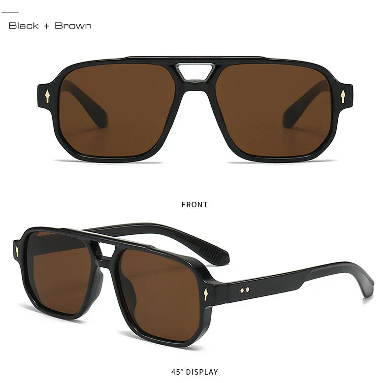 Vintage Double Bridges Men Square Sunglasses Fashion Clear Ocean Lens Eyewear Women Trending Rivets Sun Glasses UV400