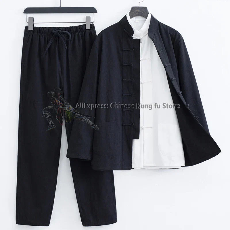 3 Pieces Cotton Linen Kung fu Wing Chun Suit Tai Chi Uniform Martial arts Wushu Jacket and Pants Tang Clothes