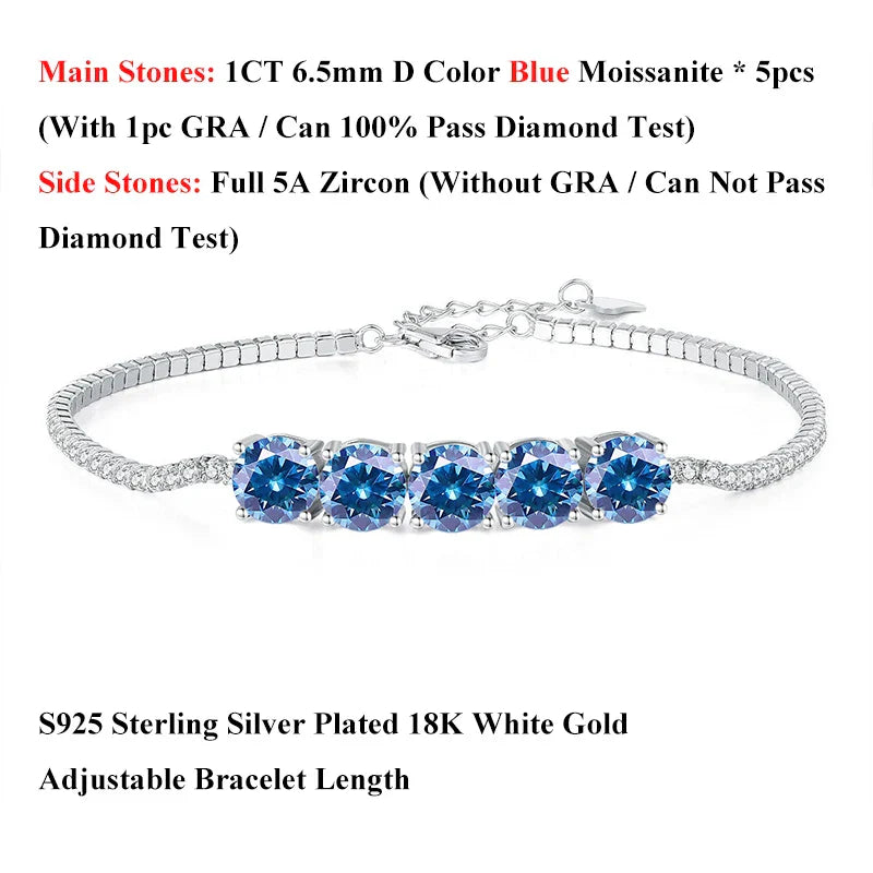 Pink Blue Green Moissanite Diamond Link Bracelet 6.5mm 5cttw for Woman 925 Silver Plated 18K Adjustable Chain Bracelets