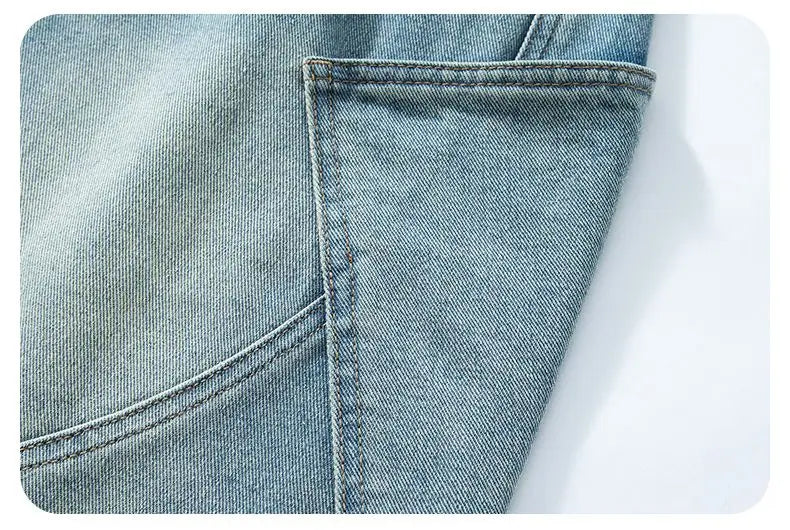 Summer New Baggy Denim Shorts Fashion Casual Straight Harajuku Jeans Male Vintage Wash Drawstring Short Pants Streetwear