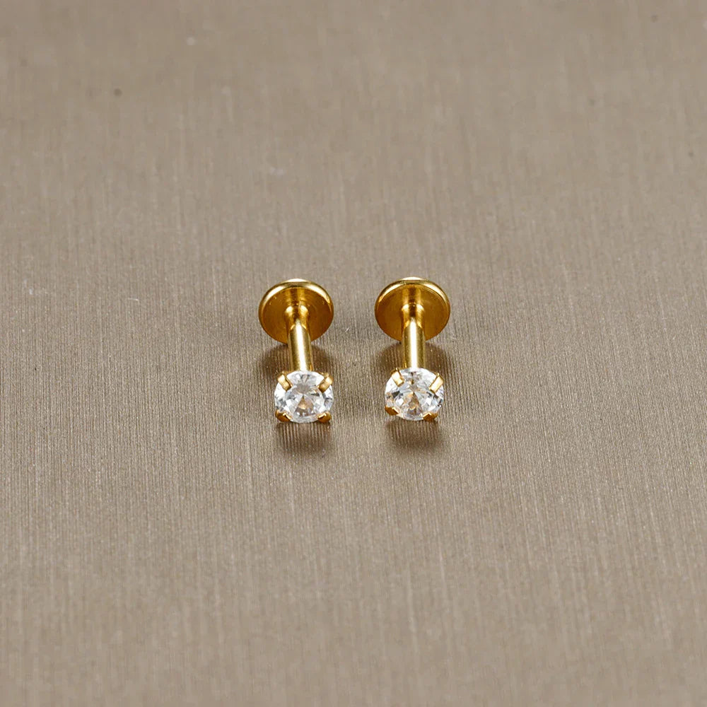 2PC Labret Tragus Stud Earrings 16G Surgical Stainless Steel CZ Crystal  Monroe Helix Cartialge Conch Medusa Lip Body Piercing