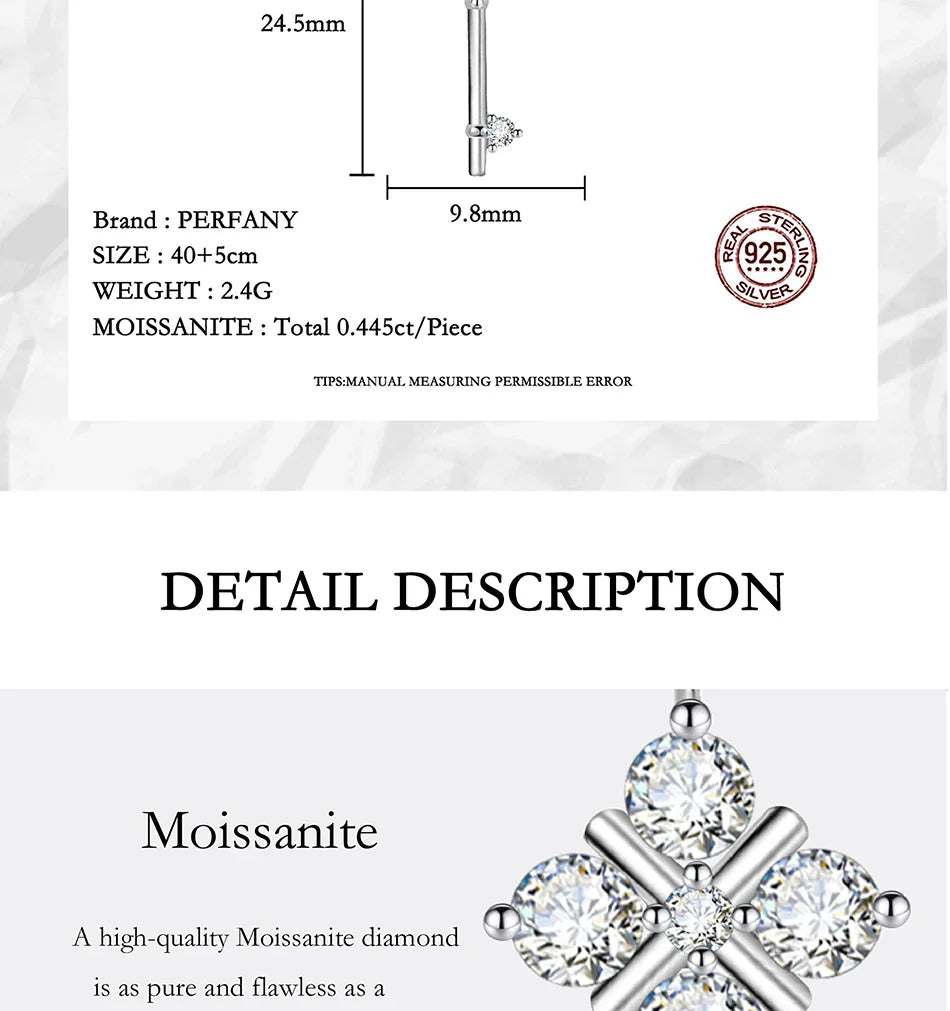 All Moissanite Necklace for Women S925 Pure Silver Laboratory Diamond Key Pendant Luxury Fashion Jewelry Party Gift