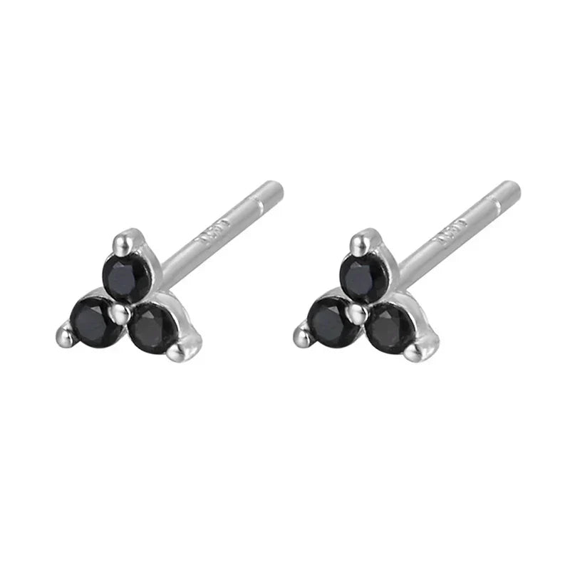 925 Sterling Silver Romantic Color Zircon Three-petal Flower Stud Earrings for Women Fashion Huggies Piercing Jewelry