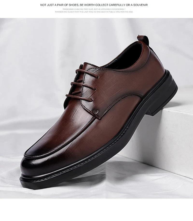 Leather Shoes Men's Four Seasons Business Formal British Casual Commuting Style Black Heightening Wedding Groom's Shoes New
