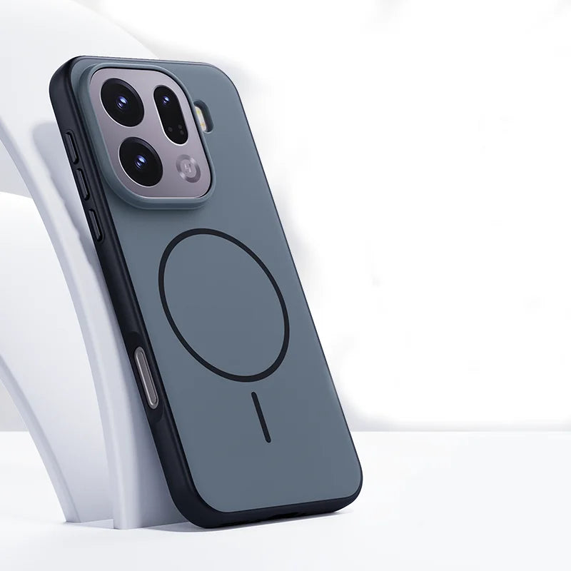 لجراب OPPO Find X9 X9 Pro المغناطيسي ثنائي اللون المصنوع من البولي كربونات غير اللامع + غطاء خلفي بملمس TPU مع زر معدني لهاتف Find X 9