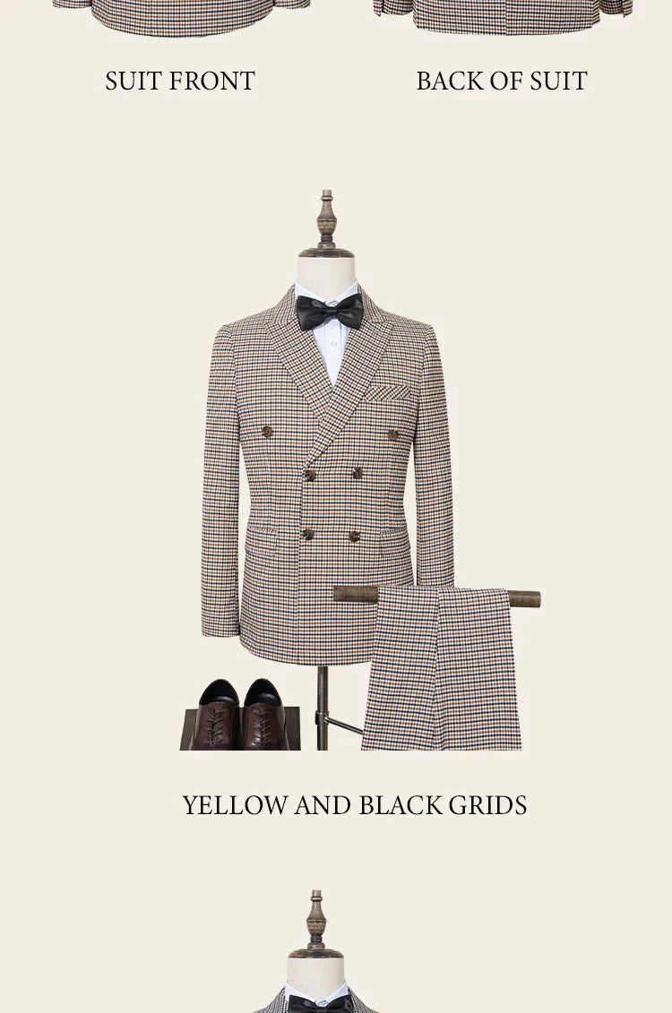 Fashionable Plaid suit High-end Brand Business Slim Fit Casual Party Dress Male Groom Wedding Blazers Double Breasted
