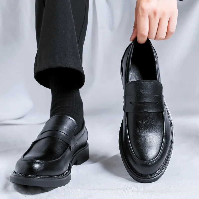 British Style Men's Slip-On Loafers Casual Commuter Shoes Summer Rubber Sole Microfiber Leather Upper Adult Formal Footwear