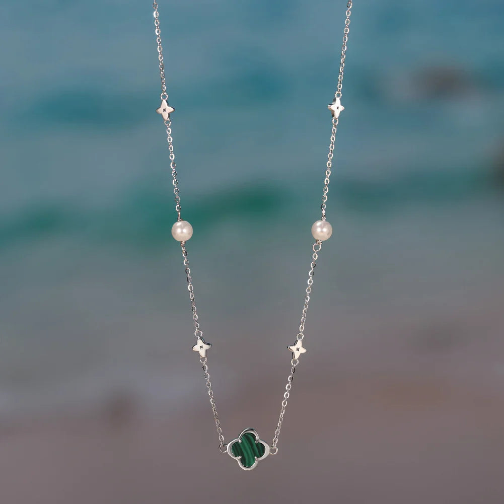 Elegant Ladies 925 Sterling Silver Necklace Four-Leaf Clover Inlaid Shell Decoration Suitable Daily Wear And Gifts