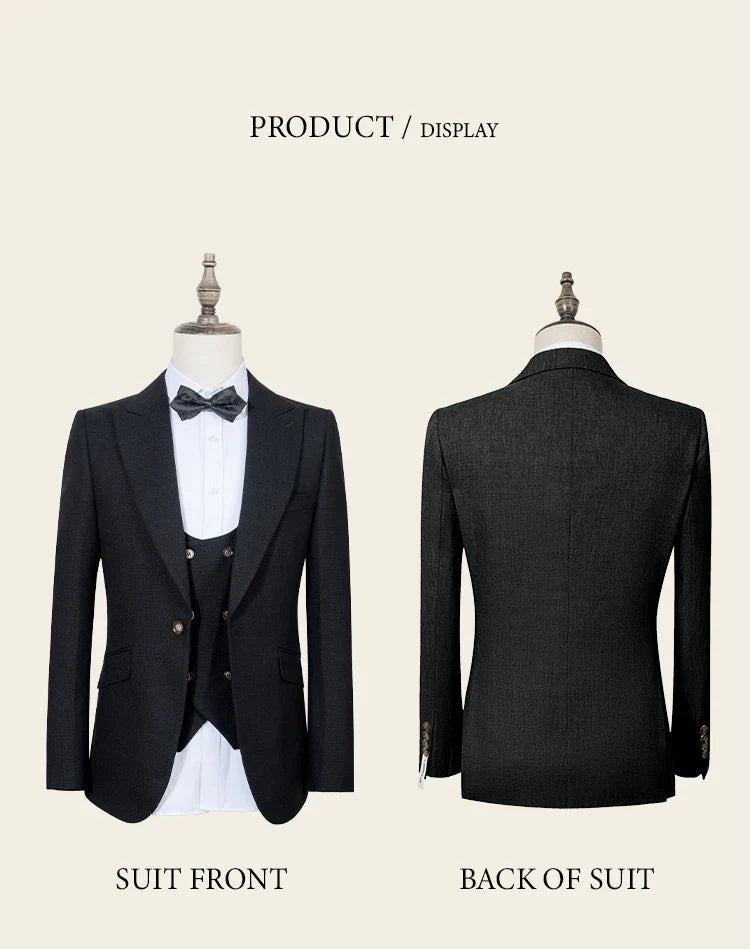 Black Men suit 3 piece set  gray elegant slim fit formal office and leisure banquet groomsman set groom's wedding dress