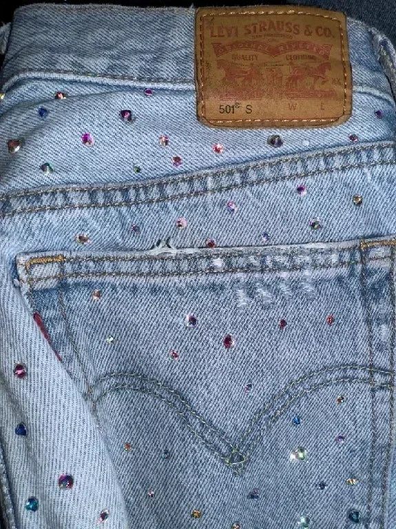 Fashion Rhinestone Sequin Jeans Y2K Pants Womens Gothic Hip Hop Pocket