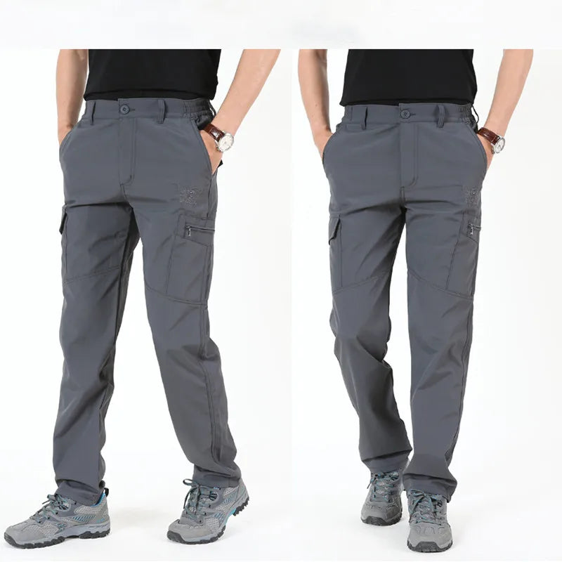 Outdoor Work Pants Men Spring Autumn Casual Cargo Trousers Waterproof Hiking Pants Elastic Waist Travel Workwear Tactical Pants