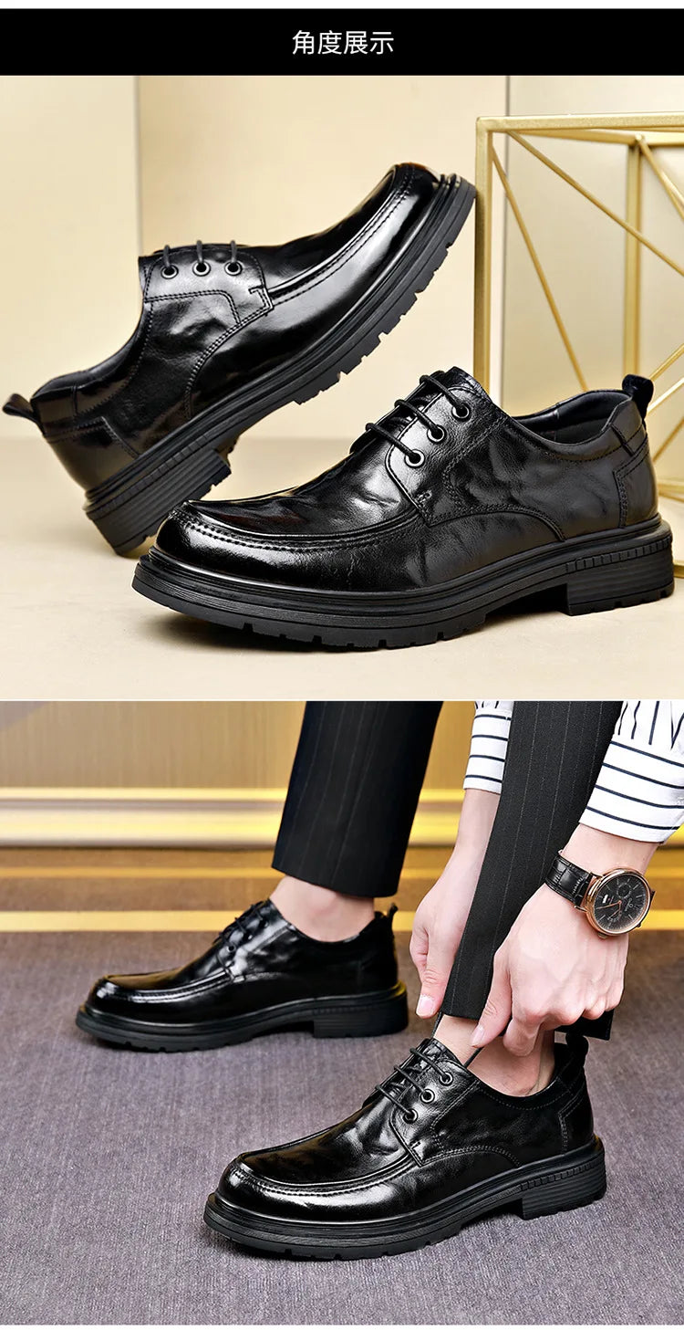 Business Formal Black Lace-up Style Leather Shoes for Men Spring Autumn New Designer Dress Shoes Male British Style Wedding Shoe