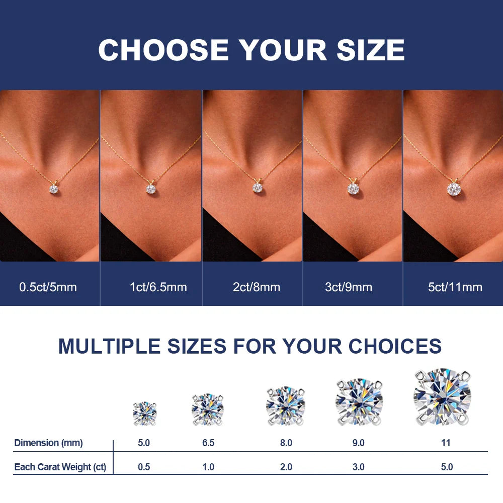 Moissanite Pendant Necklace 0.5-5CT D Color VVS1 4/6 Prong Lab Diamond 925 Silver 18K Gold Plated Solitaire Jewelry Gift