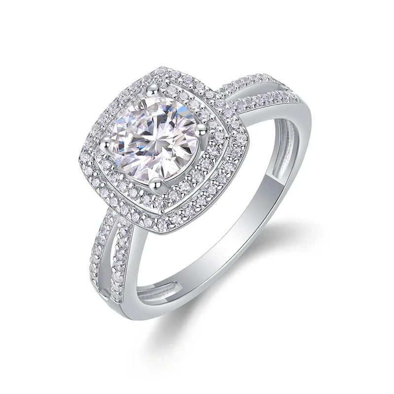 6.5mm D Color Moissanite Wedding Rings for Women Sparkling Square S925 Pure Silver Sweet Holiday Bands Jewelry Wholesale