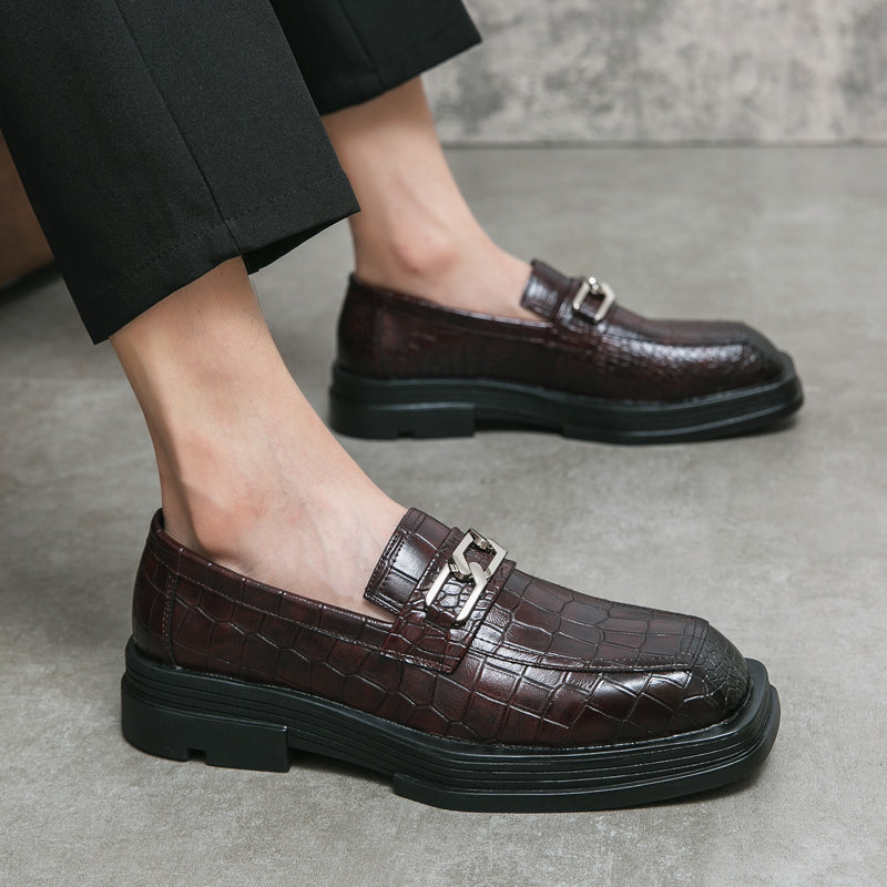 Fashionable Dress Loafers For Men, Crocodile Embossed Chain Decor Slip-on Dress Shoes