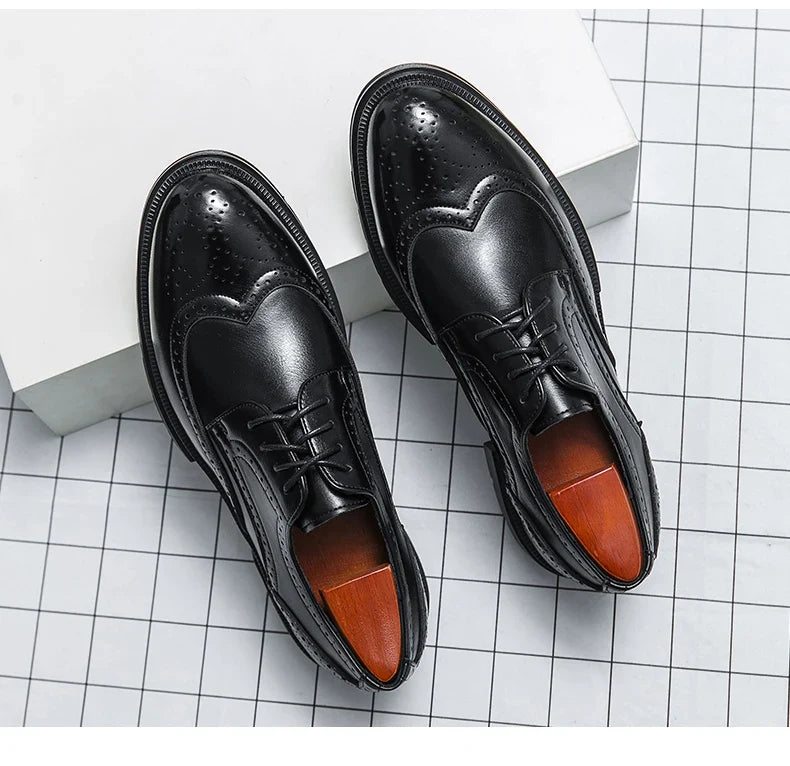 Men's Leather Brogue Oxford Dress Shoes Formal Business Handmade Classic 2026 Brown Black Chaussure Homme
