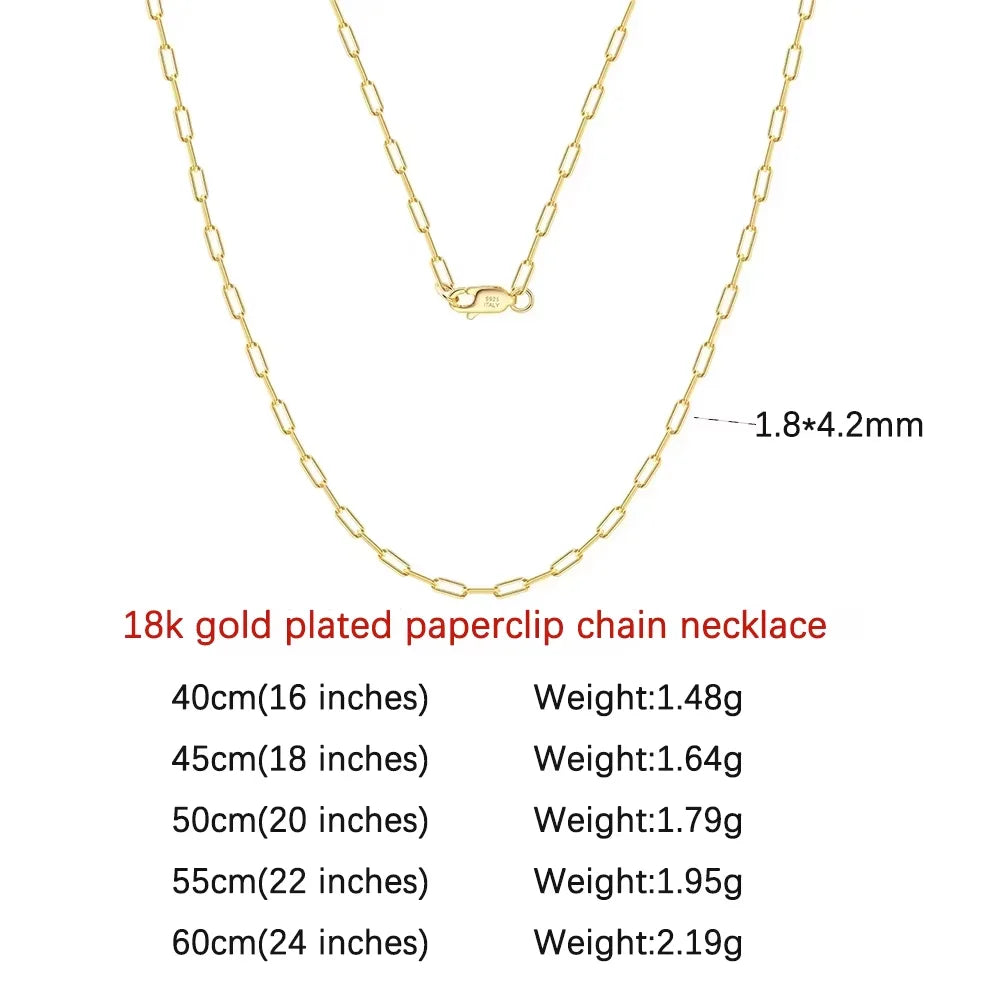 14K Gold Plated Genuine 925 Sterling Silver Paperclip Neck Chain 6/9.3/12mm Link Necklace for Women Men Jewelry SC39
