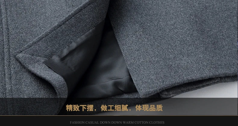 Men's High-Quality Autumn Winter Wool Coat Long Fashion Trench Coat Over-the-Knee Thick Cotton M-4XL
