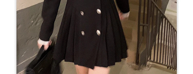 Sweet Style Suit Dress Korean Drama Main Character Waist Cinched Beautiful  Skirt College Style High Waist Double Breaste...