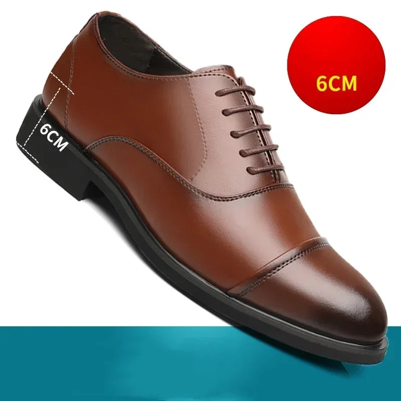 New Men 37-46 Men's Flat / 6CM Heightening Elevator Shoes Business Formal Leather Shoes Man British Casual Wedding Suit Shoes