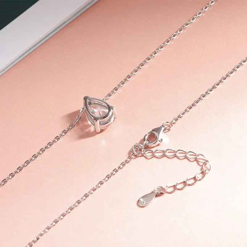 Certified 1CT 2CT Pear Cut D VVS1 Moissanite Necklace for Women 18k Gold Plated Jewelry 100%  Sterling Silver 925 Pendant